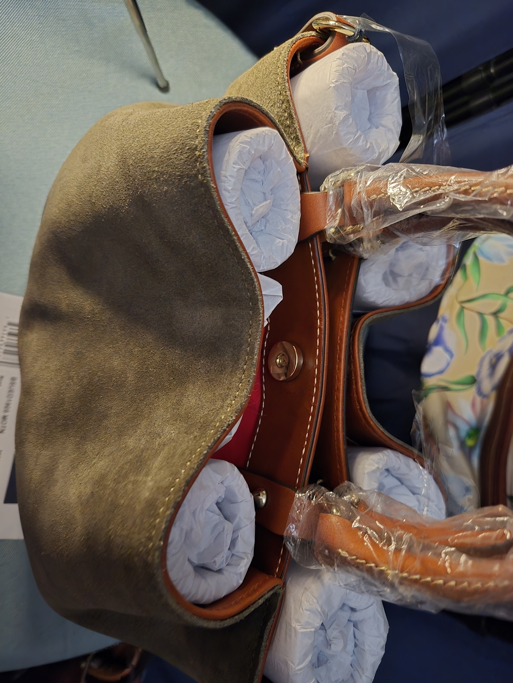 NWT. Beautiful Dooney & Bourke Moss Suede BARLOW with Brown Leather Trim - Picture 3 of 12